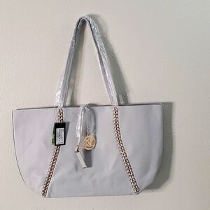 Badgley Mischka Vegan Leather Light Grey Chain Tote